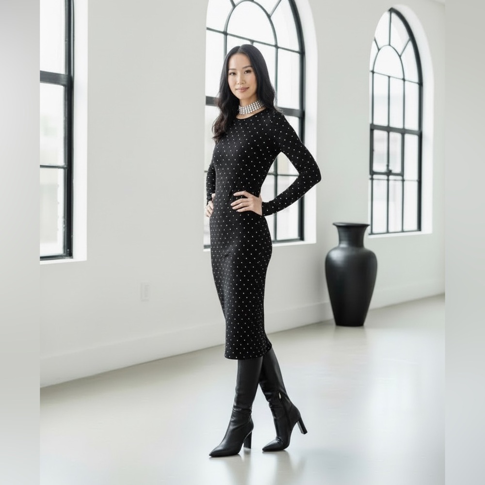 Black elegant Long-Sleeve Rhinestone Dress